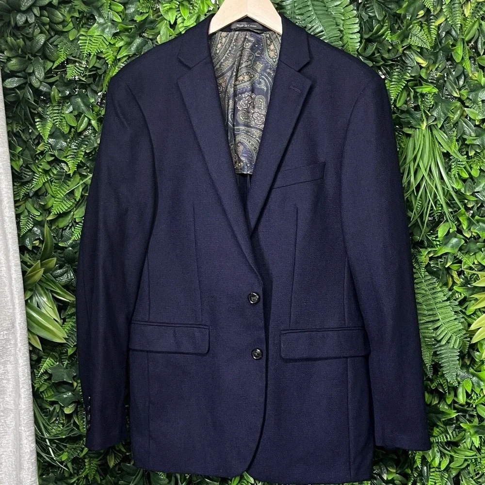 RALPH LAUREN Blazer Men 40R Blue Wool Sport Coat Paisley Jacket Suit Separate‎